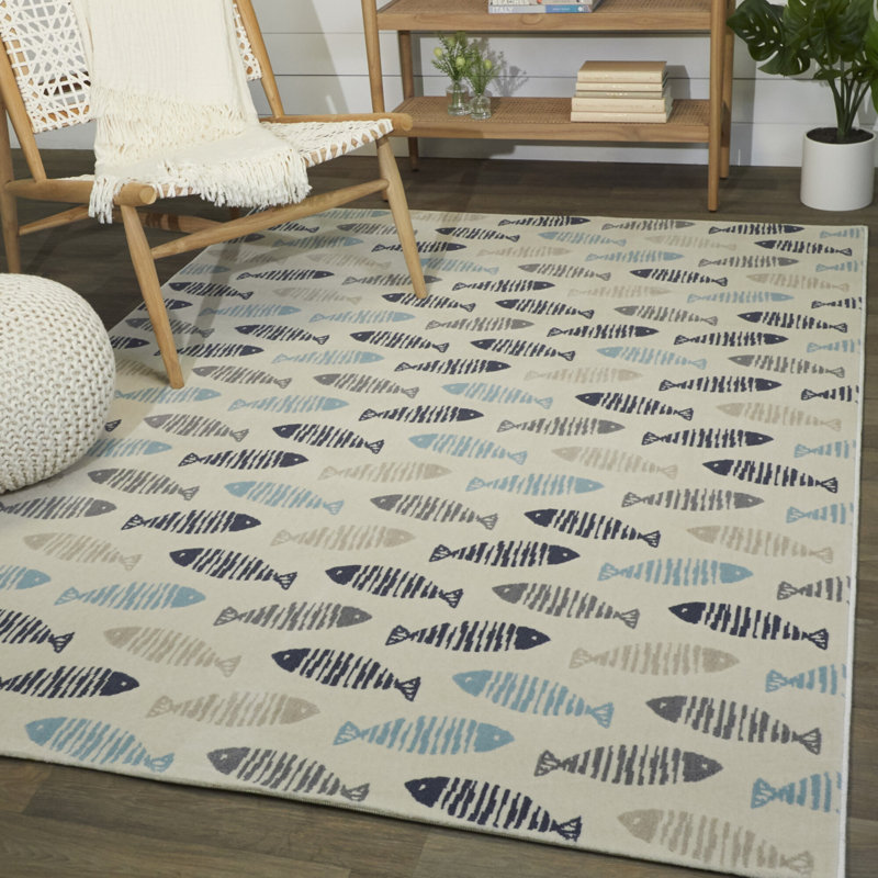 Rosecliff Heights Tryphosa Handwoven Performance Beige/Blue/Gray Rug